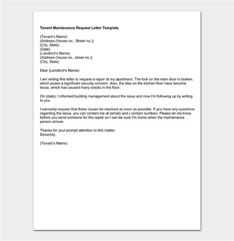 Request Letter For Repair And Maintenance Format Example