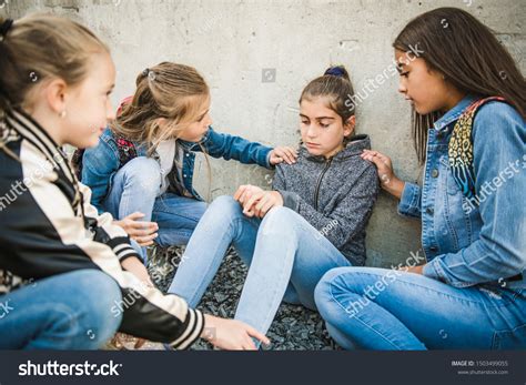 Girl Problem School Sitting Consoling Child Stock Photo 1503499055