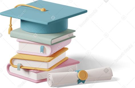 Ilustraciones 3d Libros Sombrero De Graduación Y Pergamino De Diploma
