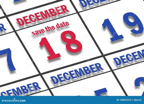 December 18th Day 18 Of Month Date Marked Save The Date On A Calendar