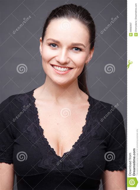 Close Up Portrait Of Elegant Brunette Woman With Nude Make Up Stock Image Image Of Care