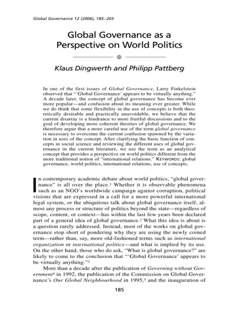 Global Governance As A Perspective On World Politics