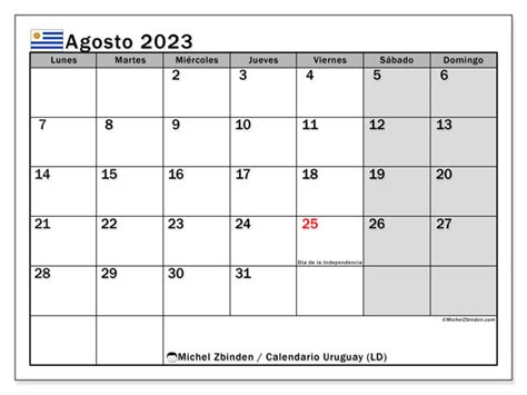 Calendario Agosto De 2023 Para Imprimir “50ld” Michel Zbinden Uy