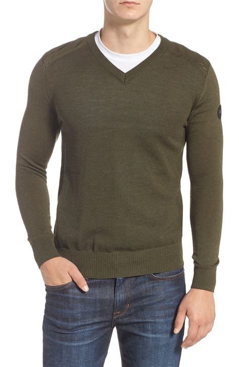 Canada Goose Mcleod V Neck Regular Fit Merino Wool Sweater In Dark Sage
