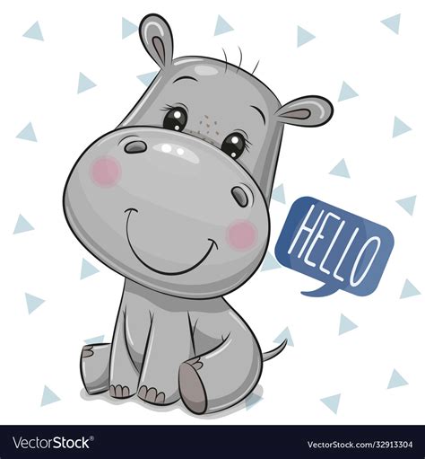 Cute Cartoon Hippo On A White Background Vector Image