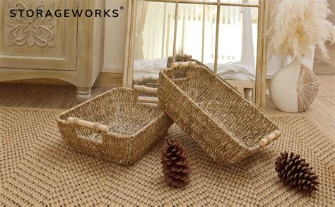 Storageworks Hand Woven Large Storage Baskets With Wooden Handles