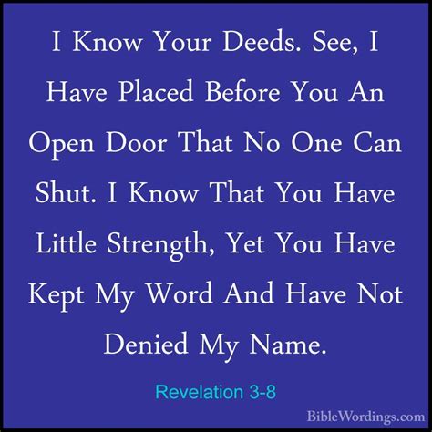 Revelation 3 8 I Know Your Deeds See I Have Placed Before You