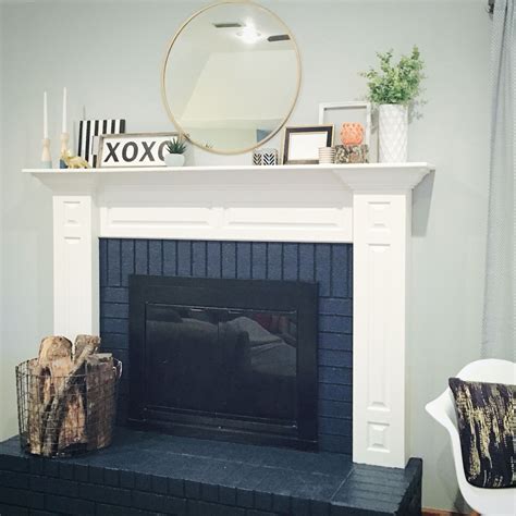 Navy Painted Brick Fireplace Mantle Makeover Brick Fireplace Mantles