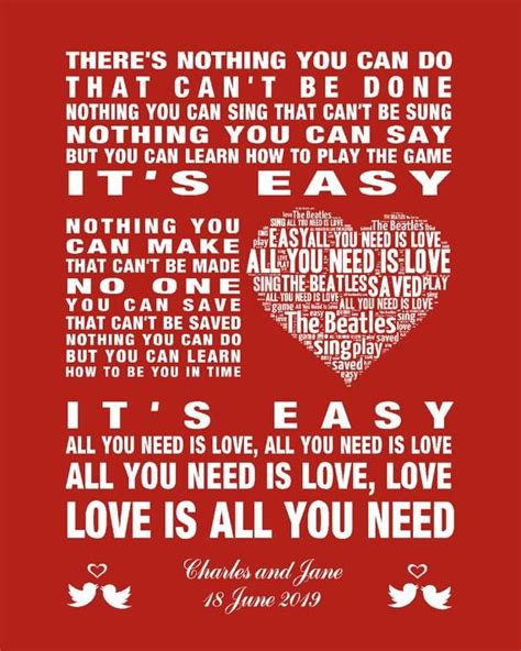 Personalised The Beatles All You Need Is Love Music Song Etsy Song