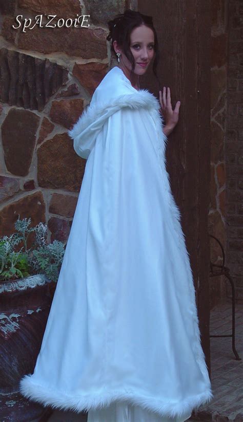 White Fur Trim Satin Cloak Wedding Renaissance Bridal Full Etsy