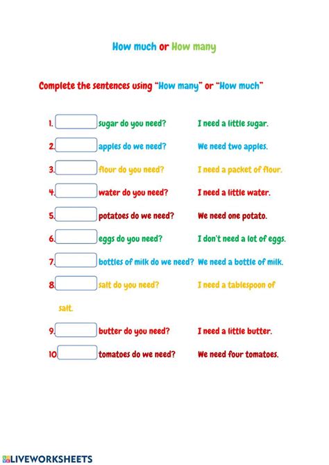 How Much How Many Interactive Worksheet Quantifiers Worksheet Pdf