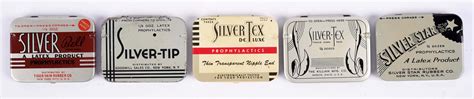 Lot Detail Lot Of 5 Assorted Silver Tex And Silver Tip Condom Tins