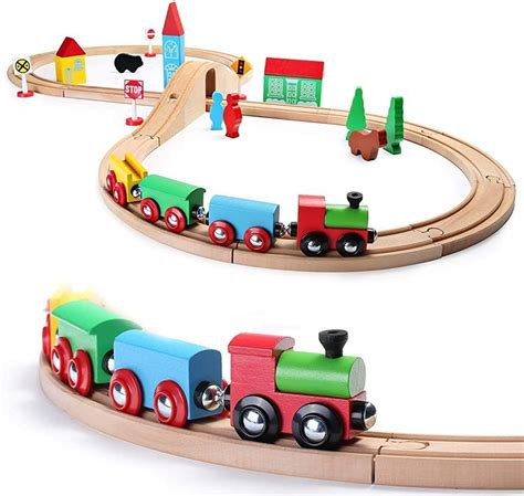 Buy Sainsmart Jr Wooden Train Set For Toddler With Double Side Train
