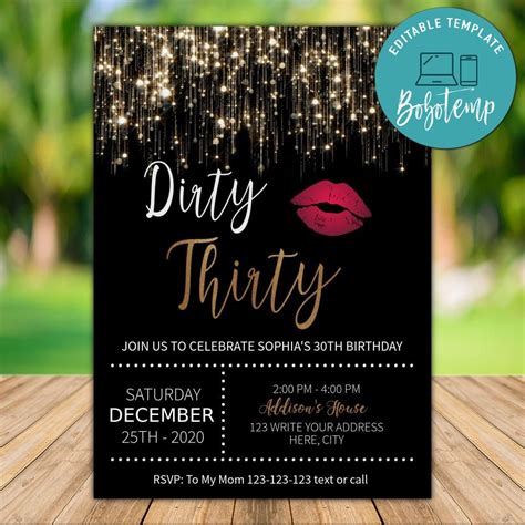 Printable Dirty Thirty Party Invitation Instant Download