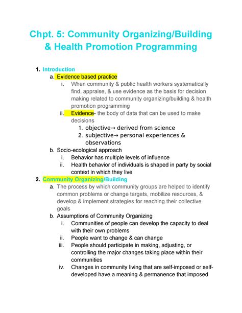 Public Health Chapter 5 Notes Chpt 5 Community Organizingbuilding
