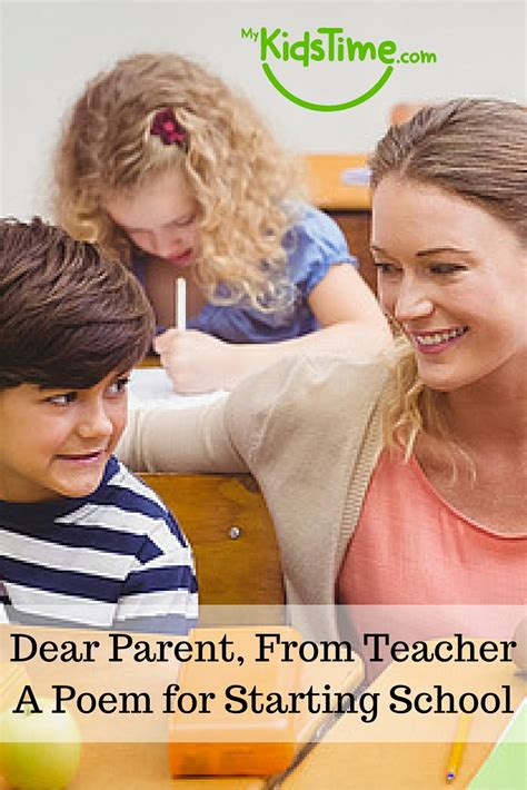 Dear Parent From Teacher A Poem For Starting School