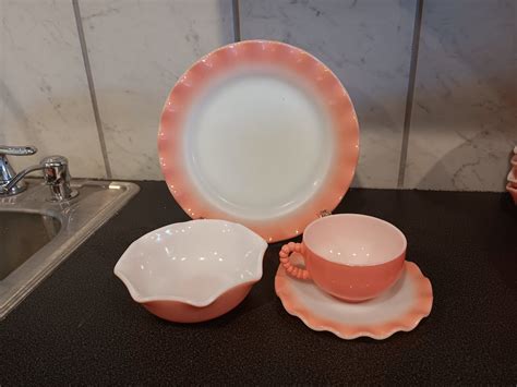 Lovely Pink Hazel Atlas Pink Crinoline Dishes Plates Cups Etsy