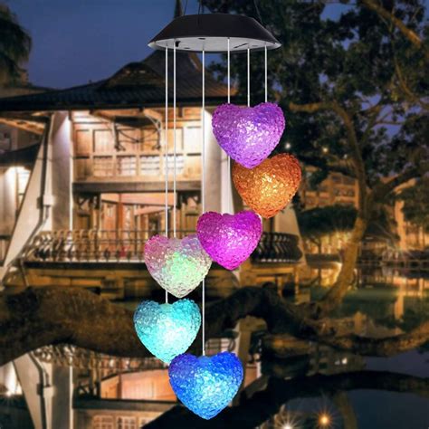 Epicgadget Heart Solar Light Solar Heart Wind Chime Color Changing