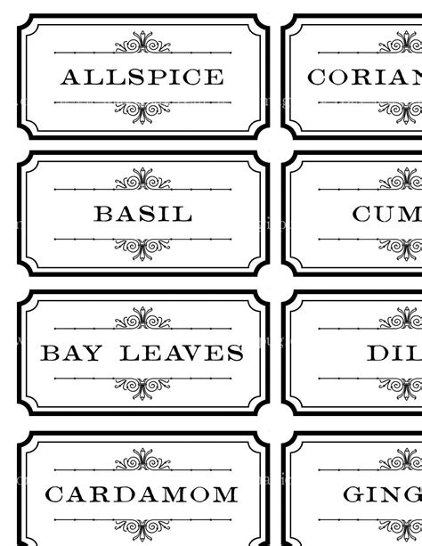 Black And White Spice And Herb Labels Herb Labels Spice Jar Labels