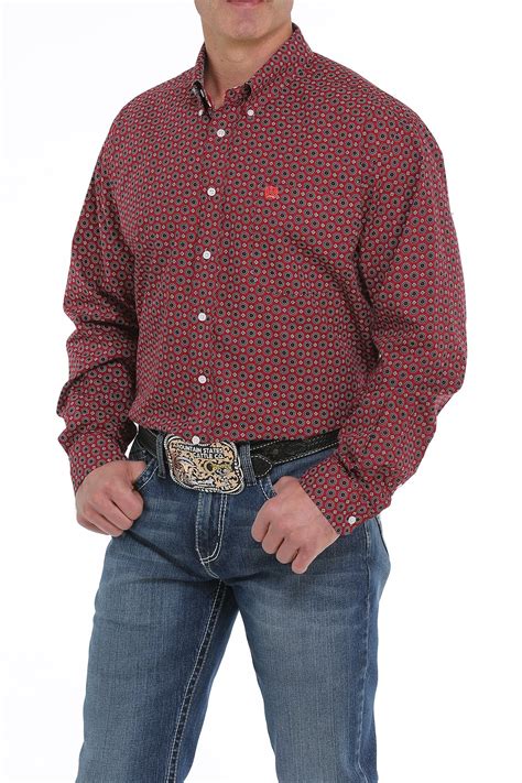 cinch jeans mens burgundy medallion print button down western shirt