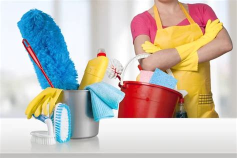 Cleaning Supplies Bucket Blurred Background Stock Photo By