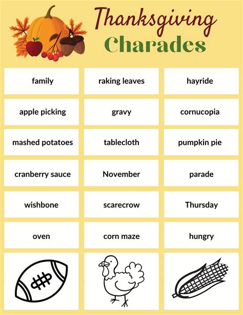 Thanksgiving Charades Printable Game For Families Charades For Kids