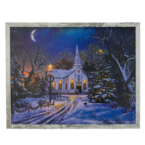 19 White Distressed Frame Led Lighted Church Christmas Wall Canvas