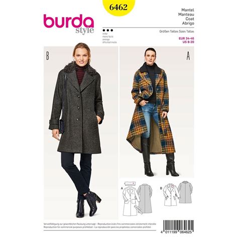 Misses Fur Collar Coat Burda Sewing Pattern 6462 Sew Essential