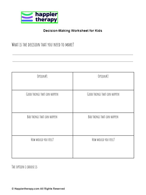 Decision Making Worksheet For Kids Happiertherapy