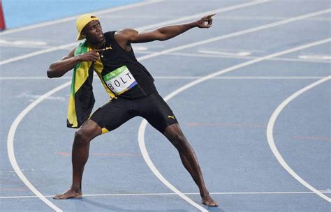 jamica s usain bolt strikes his signature pose after winning the gold in men s 100m in the 2016