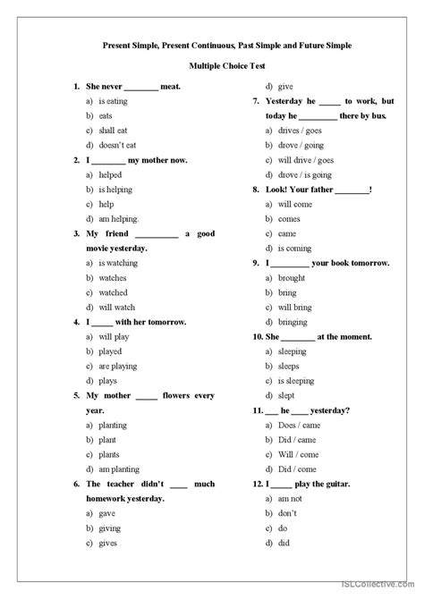 Multiple Choice Test For Beginners English Esl Worksheets Pdf And Doc