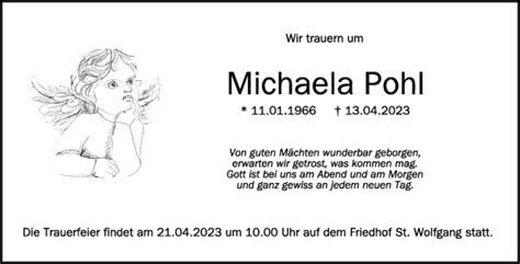 Traueranzeigen Von Michaela Pohl Schwaebische De Trauerportal