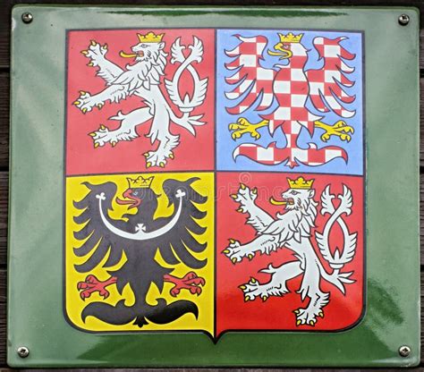 Czech Republic Coat Of Arms On The Green Metal Plate Stock Photo