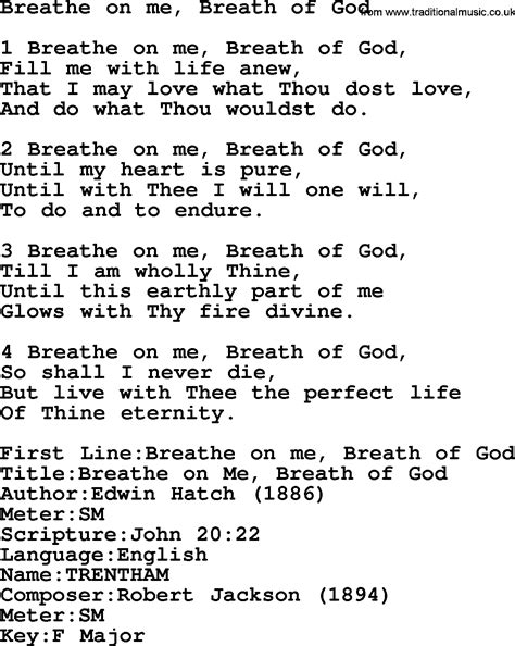 Presbyterian Hymn Breathe On Me Breath Of God Lyrics And Pdf