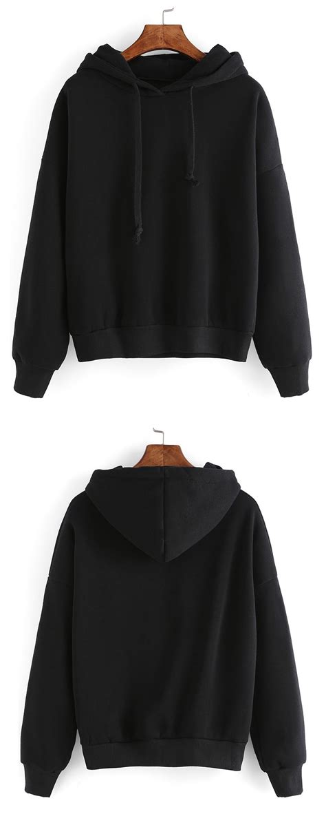 Black Hooded Long Sleeve Crop Sweatshirt Sweatshirt Dress Outfit Womens Sweatshirts Fashion