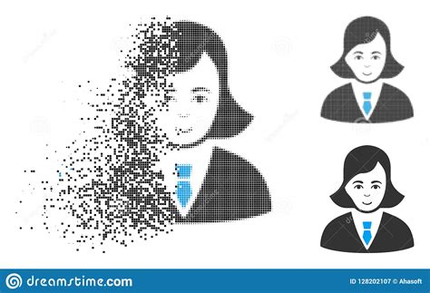Destructed Pixel Halftone Business Lady Icon With Face Stock Vector