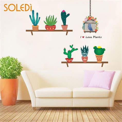 New Colorful Poster Wall Stickers Cactus Bird Cage Window Non Toxic