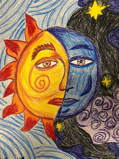Sun And Moon Colored Pencil Drawing Canvas Print For Sale By Cece42