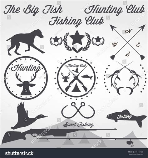 Set Vintage Hunting Fishing Stock Vector Royalty Free