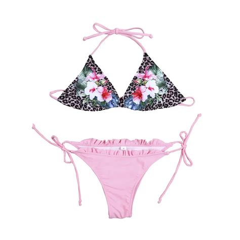 2018 Bikini Set Sexy Floral Swimwear Bather Padded Halter Bikini Top