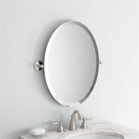 Brushed Nickel Oval Bathroom Mirror 24 In X 18 In Frameless W