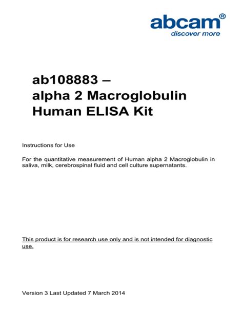Ab108883 Alpha 2 Macroglobulin Human Elisa Kit