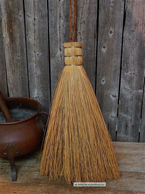 Old England Witch Hearth Broom Primitive Wooden Tree Bark Handle