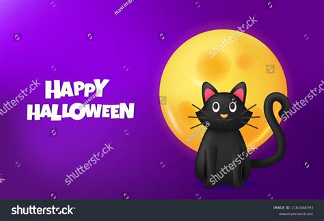 Black Cat Full Moon Cute 3d Stock Vector Royalty Free 2181684593