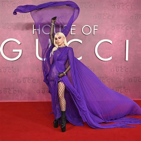 Lady Gaga Wore A Sheer Purple Dress With A Daring Slit And Statement Cape To The House Of