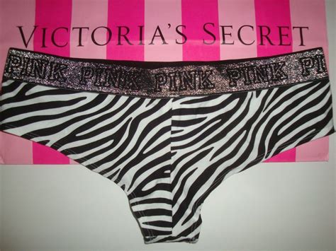 new victoria s secret pink logo cheekster panty zebra black white size s panties