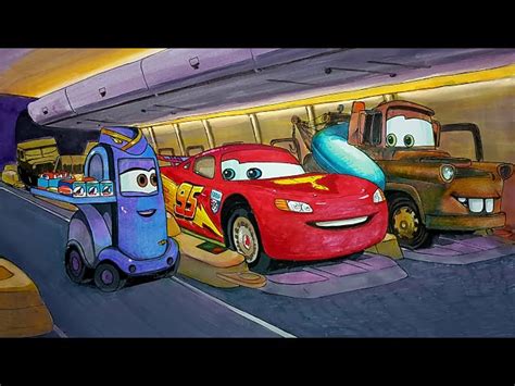 Download Draw Lightning McQueen and Mater on an airplane in CARS 2. Drawing and Coloring Pages | Tim Tim ...