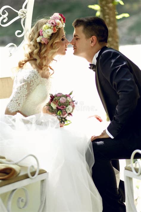 Handsome Groom Kissing Blonde Beautiful Bride Magical Fairy Stock