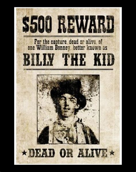Billy The Kid Western Wanted Sign Cowboy Art Famous Outlaws Antique