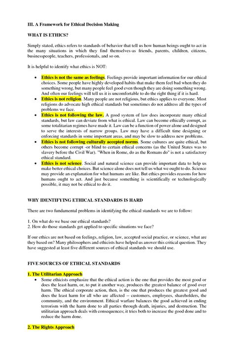 Solution Iii A Framework Of Ethical Decision Making Studypool